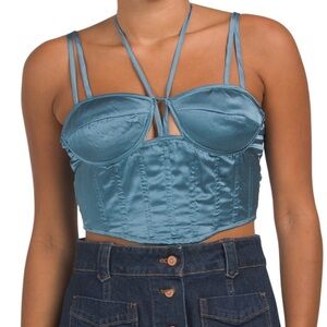 Japna tie up crop top corset satin finish sleeveless sweetheart neck